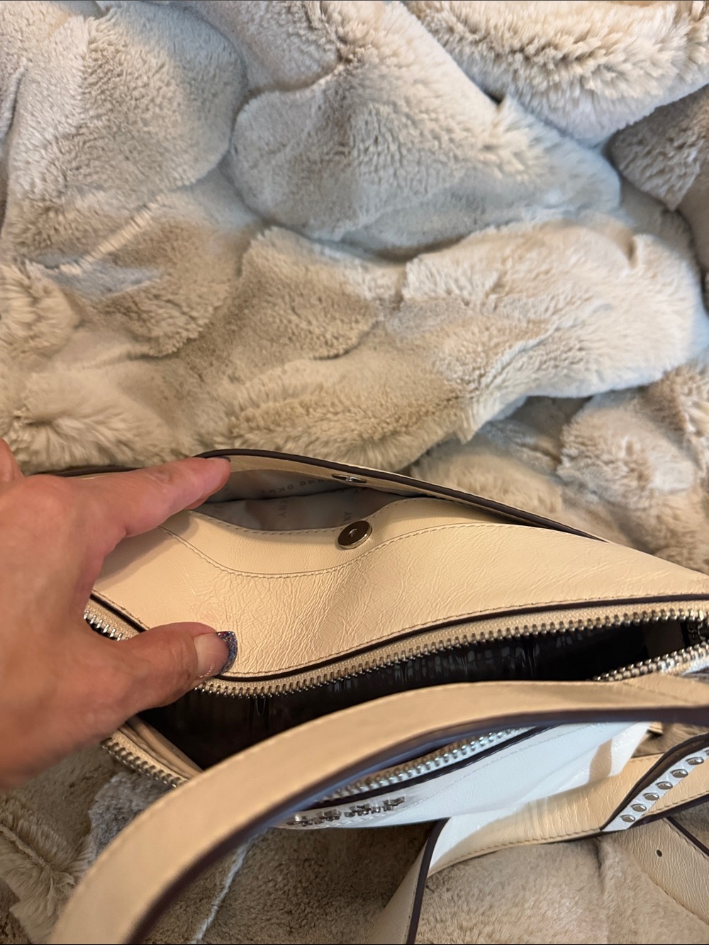 DKNY Cream Patent Crossbody with Silver Hardware - Picture 3 of 12